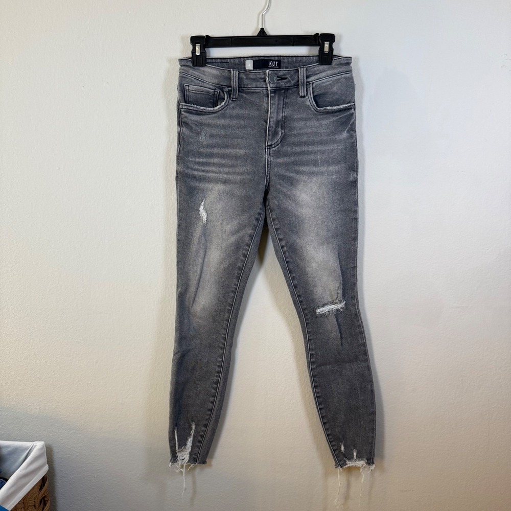 KUT from the Kloth Womens Grey Skinny Jeans Distressed Raw‎ Hem Size 4